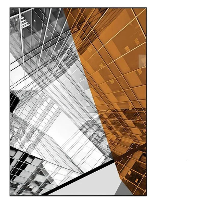 Modern Geometric Architectural Wall Art Fine Art Canvas Prints Black Gray Orange Abstract Pictures For Living Room Studio Home Office Art Decor