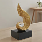 Modern Gold Flame Sculpture with White Sphere – Feng Shui Inspired Luxury Home Décor Accent For Coffee Table Shelf Mantel Console etc in Black Golden and White