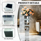 Decorative floor mirror with square opening, crush diamonds inlay, and non-slip bottom features.