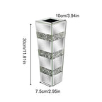 Rectangular mirror planter with decorative silver stripes and dimensions on a white background