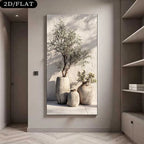 Modern Mediterranean Olive Tree Still Life Fine Art Canvas Print – Neutral Ceramic Vase Wall Art for Contemporary Minimalist Home Décor