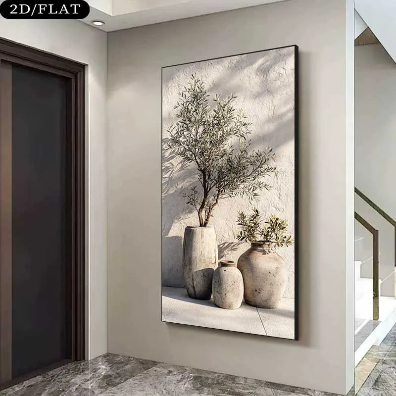 Decorative wall art of potted plants in a modern interior setting