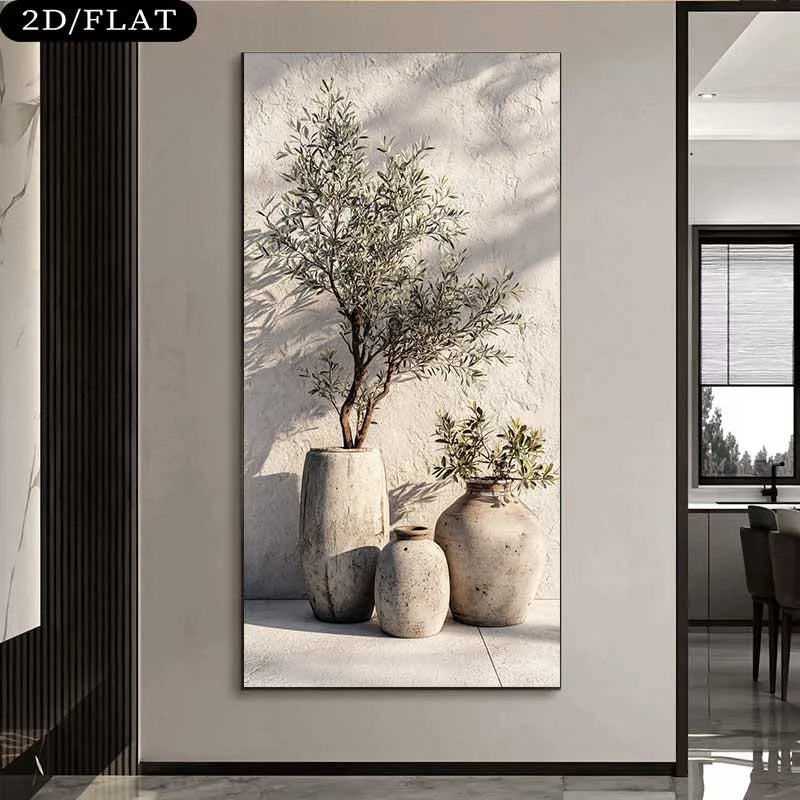 Decorative wall art of potted plants in a modern interior setting