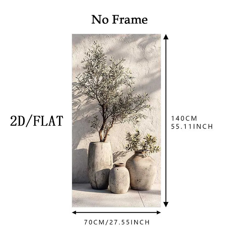Decorative wall art with plants and pots, no frame, dimensions shown.