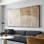 Abstract wall art in a modern living room with a gray sofa and yellow chair.