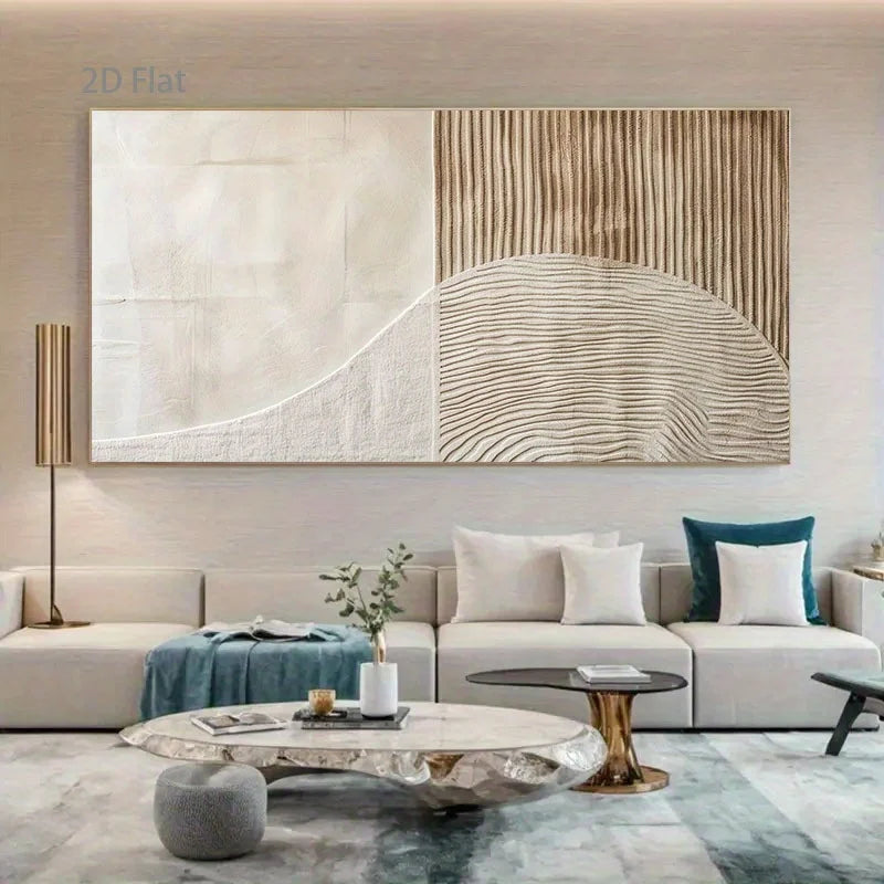 Modern living room with abstract wall art and a sofa.