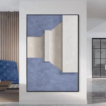 Modern Minimalist Abstract Geometric Canvas Print Wall Art - Three-Dimensional Design in Blue, Beige, and White - Contemporary Wall Art for Home or Office Decor