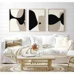 Modern Minimalist Neutral Gallery Wall Art Black and Beige Abstract Art Canvas Painting Nordic Simple Bedroom Frameless Wall Art