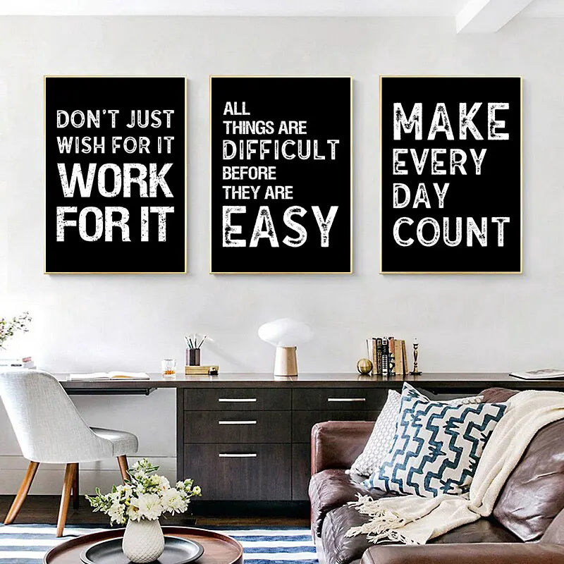 Modern Motivational Quotes Posters Black White Wall Art Fine Art Canvas Prints Pictures For Living Room Office Bedroom Inspirational Art Decor