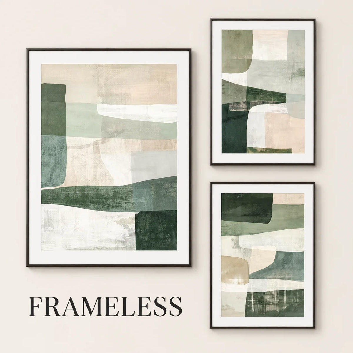 Modern Neutral Palette Beige Green Abstract Wall Art Fine Art Canvas Print Pictures For Living Room Dining Room or Bedroom - Contemporary Scandinavian Home Decor