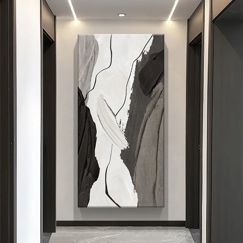 Abstract art piece on a wall in a modern interior setting