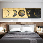 Modern Rustic Golden Moon Phases Wall Art Fine Art Canvas Prints Wide Format Pictures For Above The Bed Wide Pictures For Above The Sofa