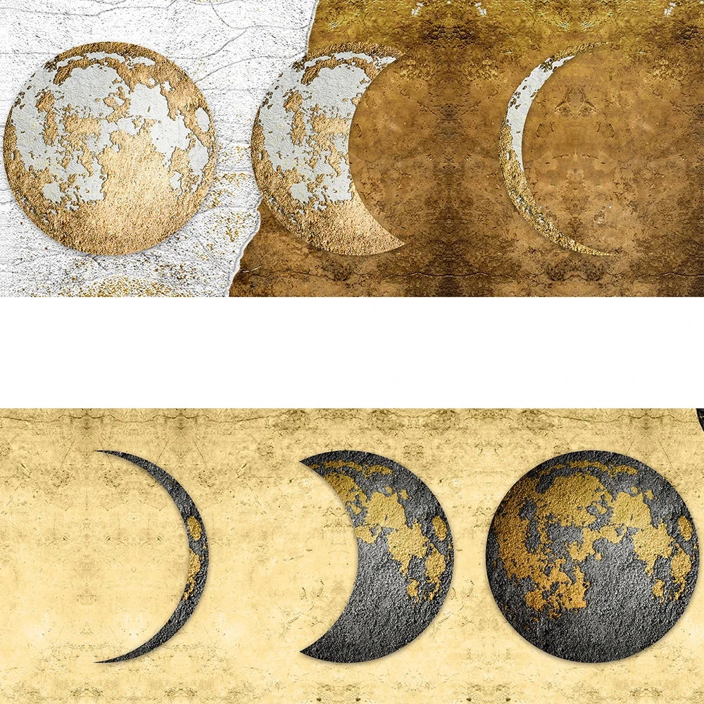 Rustic Moon Modern Rustic Golden Moon Phases Wide Format Picture For Above The Bed ...