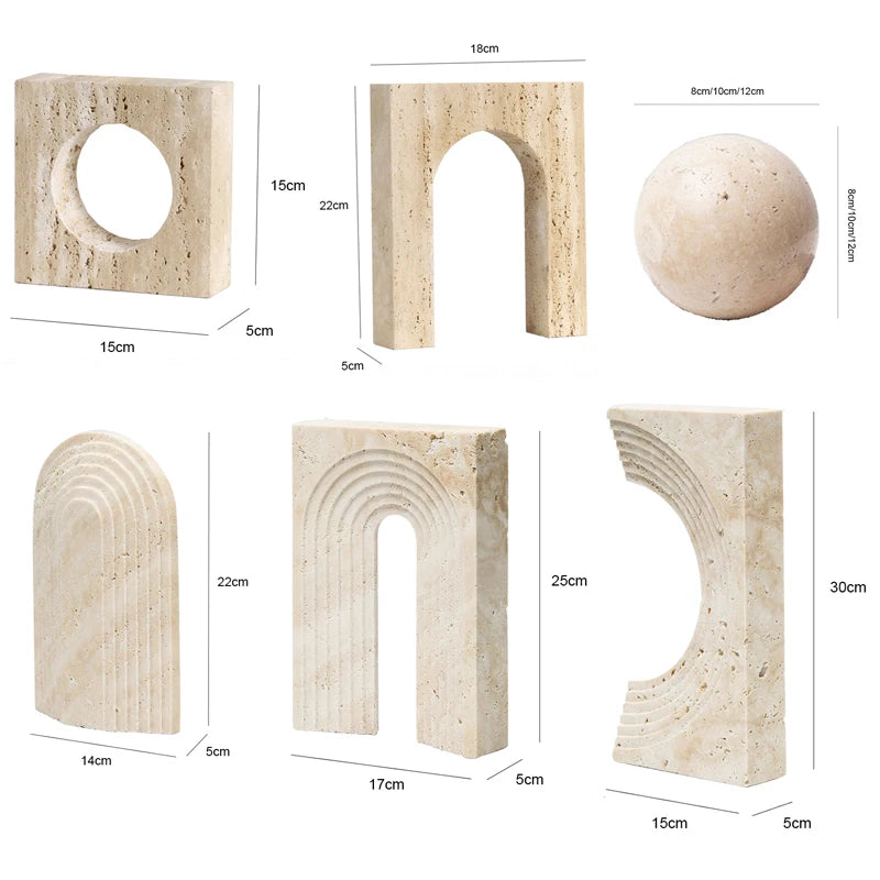 Set of stone arches and blocks with dimensions on a white background