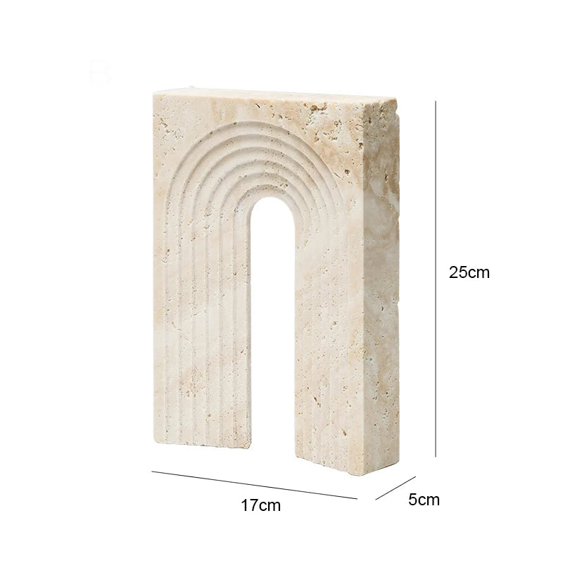Decorative stone arch with measurements on a white background