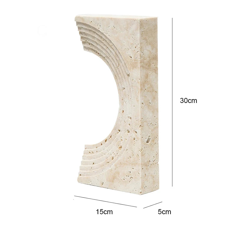 Beige stone pedestal with dimensions on a white background