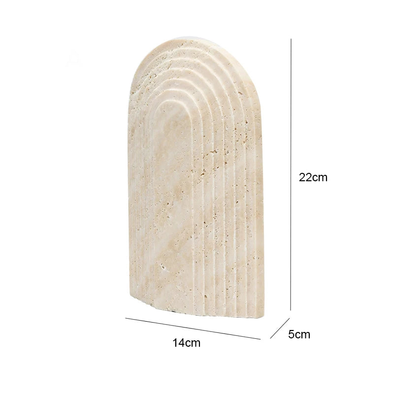 Beige stone bookend with dimensions on a white background