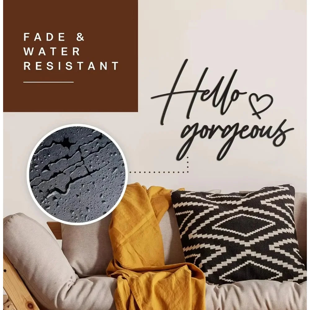 Modern Typographic Black Metal Wall Art 3d Iron Crafted Wall Mounted Decoration "Hello Gorgeous" Quote Wall Decor For Girl's Bedroom Beauty Salon Hairdresser Art Decor