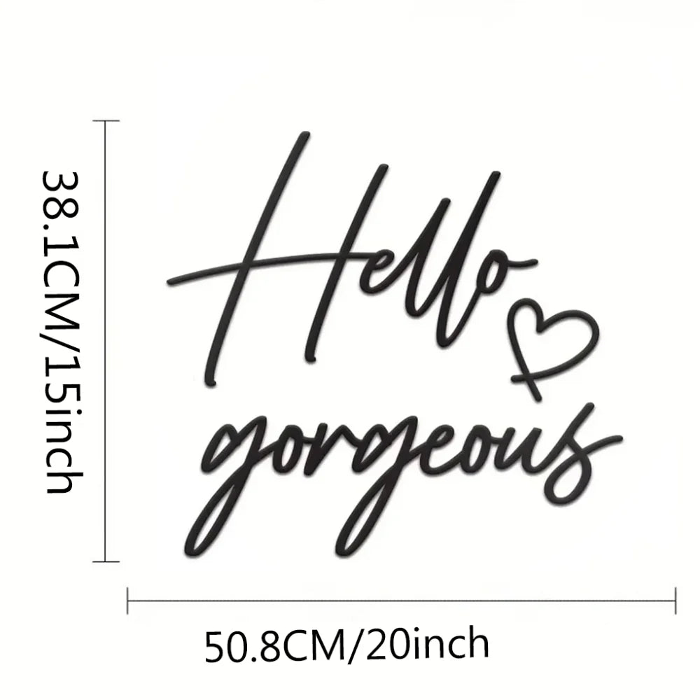 Modern Typographic Black Metal Wall Art 3d Iron Crafted Wall Mounted Decoration "Hello Gorgeous" Quote Wall Decor For Girl's Bedroom Beauty Salon Hairdresser Art Decor