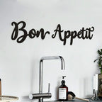 Modern Typographic Bon Appetit Sign Black Metal Wall Art 3d Iron Craft Wall Decoration For Dining Room Cafe Restaurant Creative Art Decor