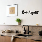 Modern Typographic Bon Appetit Sign Black Metal Wall Art 3d Iron Craft Wall Decoration For Dining Room Cafe Restaurant Creative Art Decor