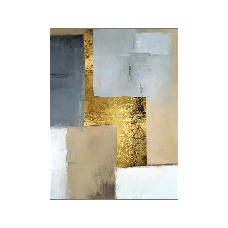 Abstract White Gray Blue Golden Nordic Color Block Wall Art Fine Art Canvas Prints Pictures For Modern Living Room Loft Apartment Home Office Interior Decor