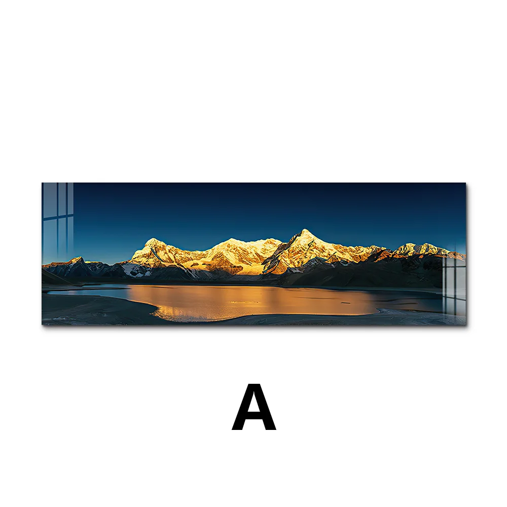 Modern Wide Format Golden Mountain Lake Landscape Wall Art Fine Art Canvas Prints Pictures For Living Room Above The Sofa Art For Above The Bed