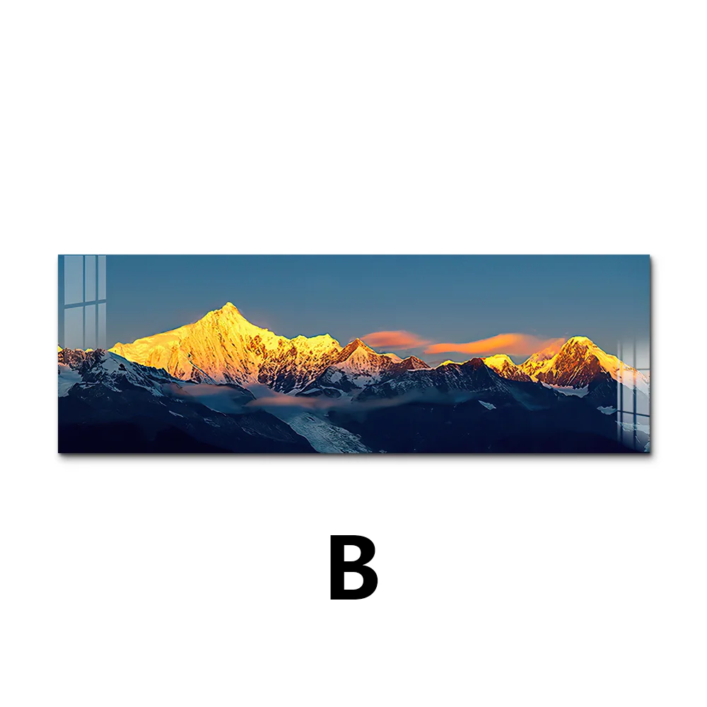 Panoramic view of snow-capped mountains with a window on either side.