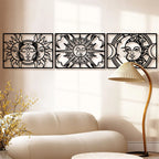 Moon Sun Black Metal Wall Art 3D Sculptured Iron Craft Wall Plaques For Living Room Dining Room Bedroom Modern Creative Inspirational Home Decor