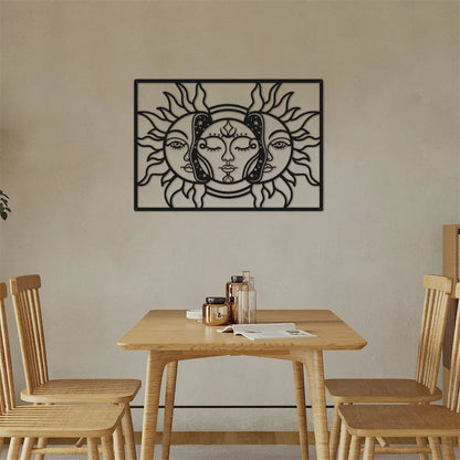 Moon Sun Black Metal Wall Art 3D Sculptured Iron Craft Wall Plaques For Living Room Dining Room Bedroom Modern Creative Inspirational Home Decor