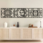 Moon Sun Black Metal Wall Art 3D Sculptured Iron Craft Wall Plaques For Living Room Dining Room Bedroom Modern Creative Inspirational Home Decor