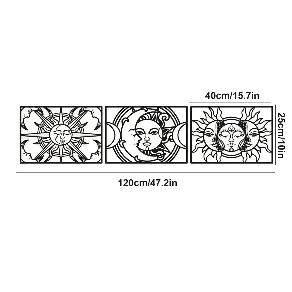 Moon Sun Black Metal Wall Art 3D Sculptured Iron Craft Wall Plaques For Living Room Dining Room Bedroom Modern Creative Inspirational Home Decor