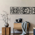 Moon Sun Black Metal Wall Art 3D Sculptured Iron Craft Wall Plaques For Living Room Dining Room Bedroom Modern Creative Inspirational Home Decor