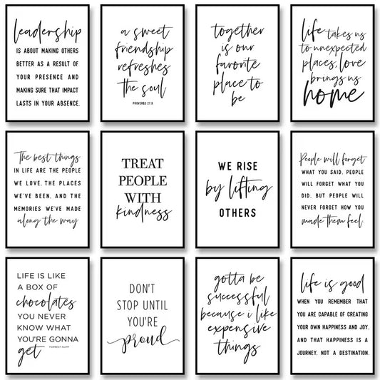 Motivational Quotes Posters Black White Minimalist Wall Art Fine Art Canvas Prints Inspirational Quotations Posters For Living Room Bedroom Home Office Decor