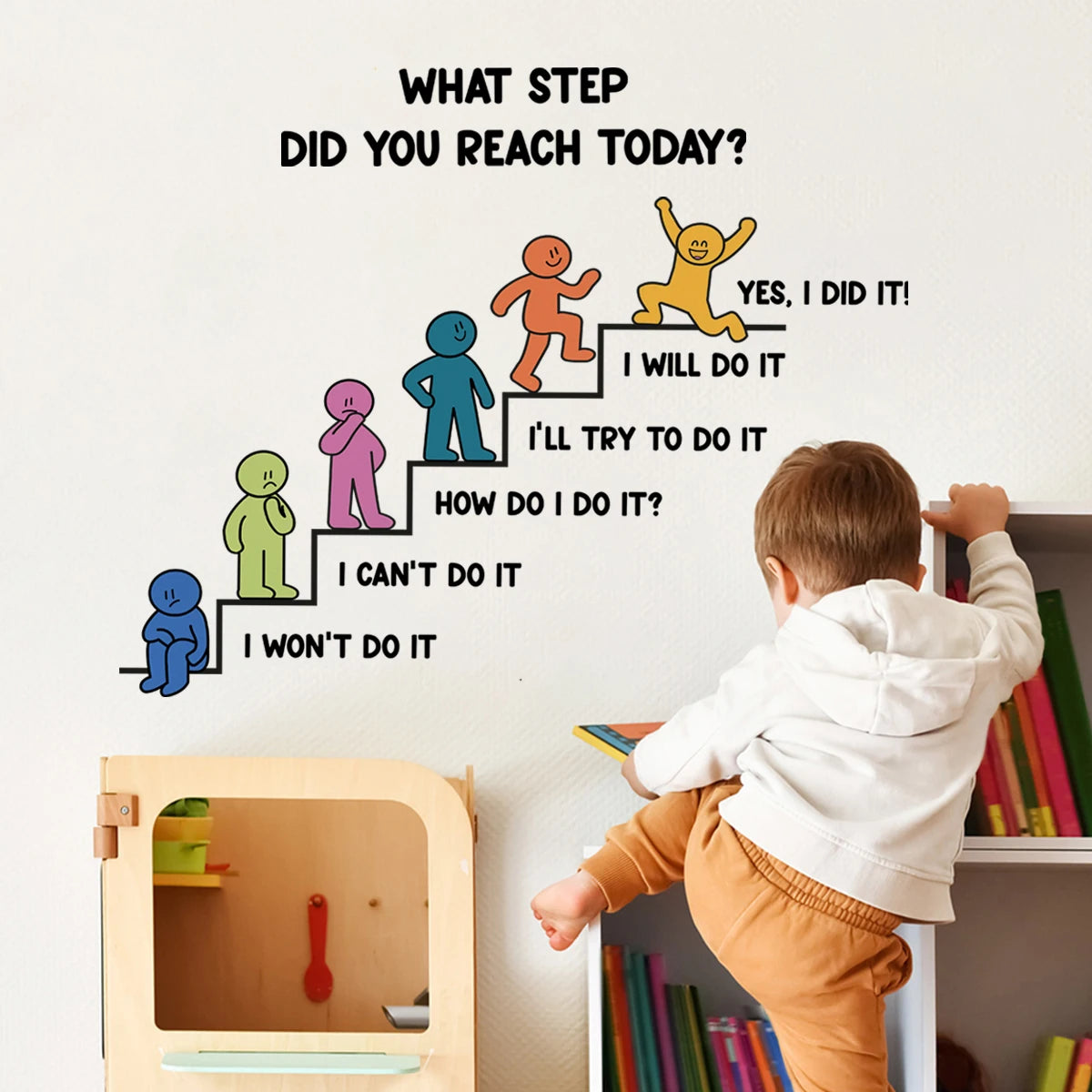 Motivational Steps Wall Decal – Peel & Stick Growth Chart for Kids’ Room, Nursery & Classroom Decor