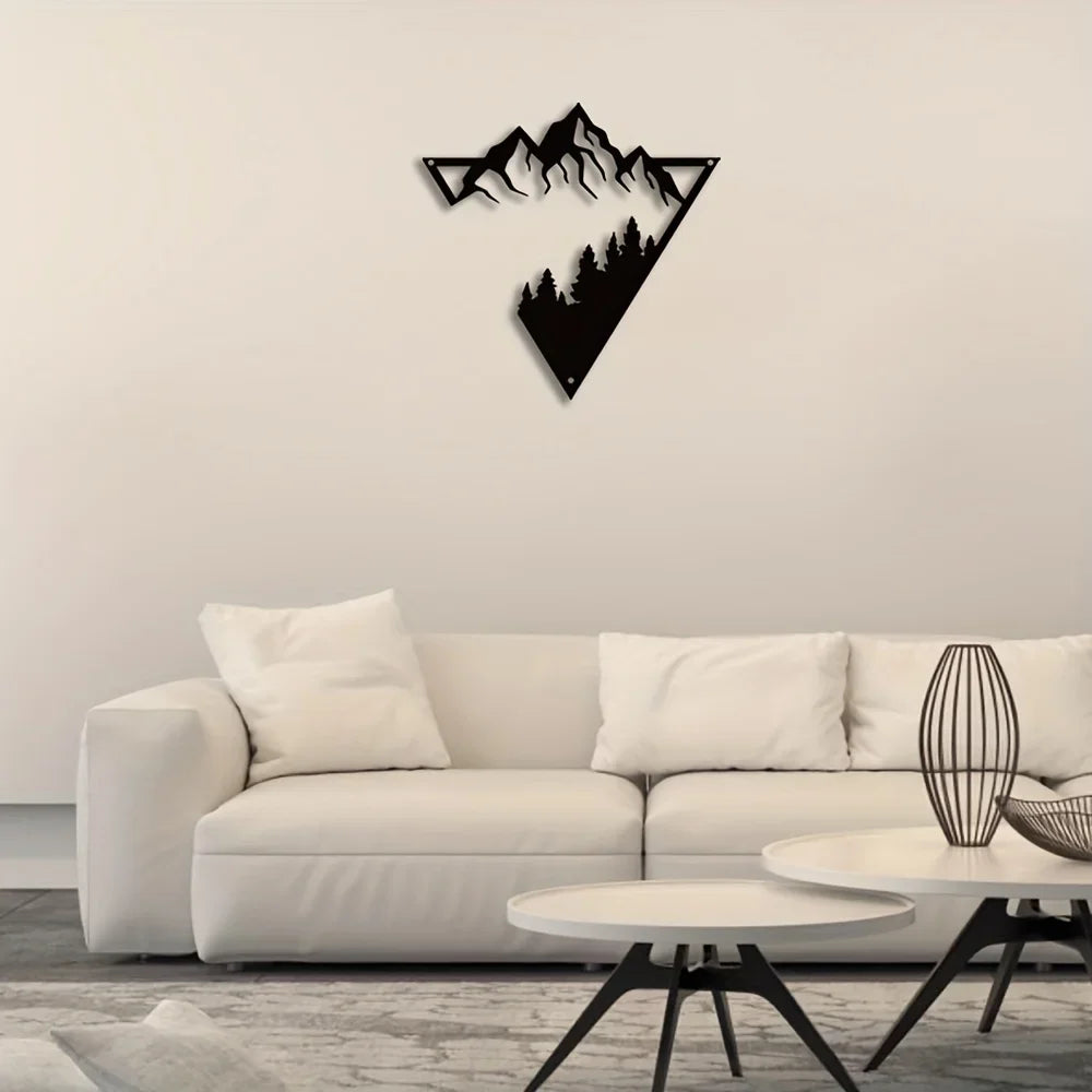 Mountain Forest Silhouette Scene Black Metal Wall Art 3d Iron Crafted Metal Wall Decoration For Living Room Dining Room Creative Nordic Home Decor