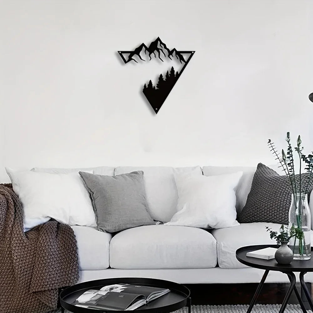 Mountain Forest Silhouette Scene Black Metal Wall Art 3d Iron Crafted Metal Wall Decoration For Living Room Dining Room Creative Nordic Home Decor
