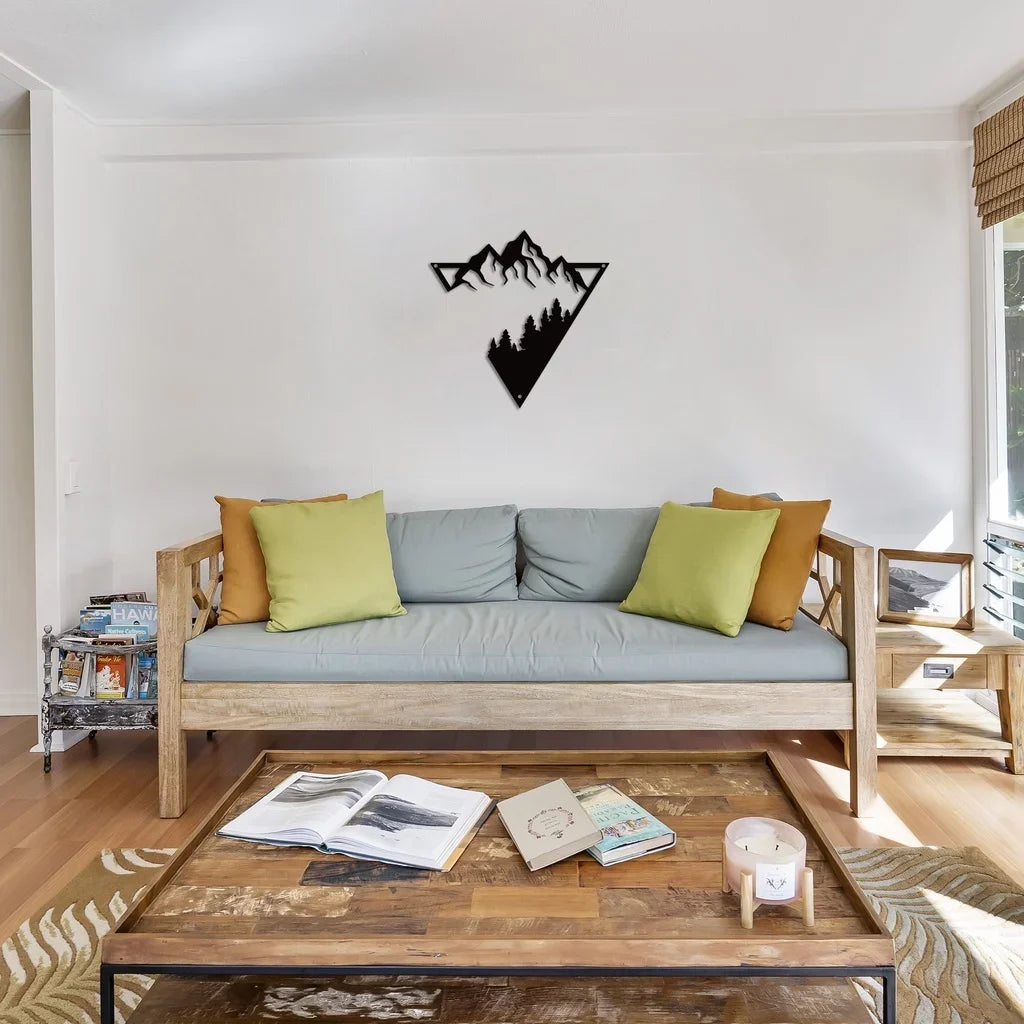 Mountain Forest Silhouette Scene Black Metal Wall Art 3d Iron Crafted Metal Wall Decoration For Living Room Dining Room Creative Nordic Home Decor