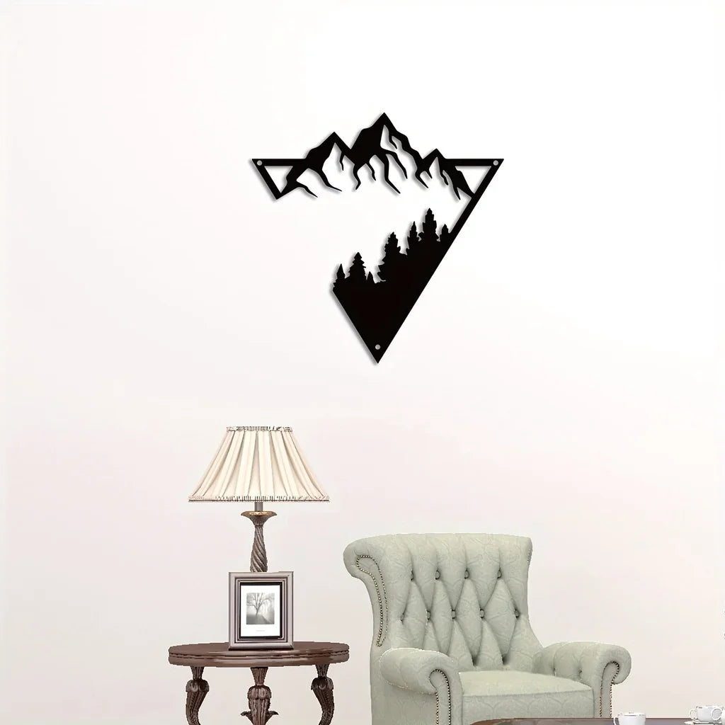 Mountain Forest Silhouette Scene Black Metal Wall Art 3d Iron Crafted Metal Wall Decoration For Living Room Dining Room Creative Nordic Home Decor