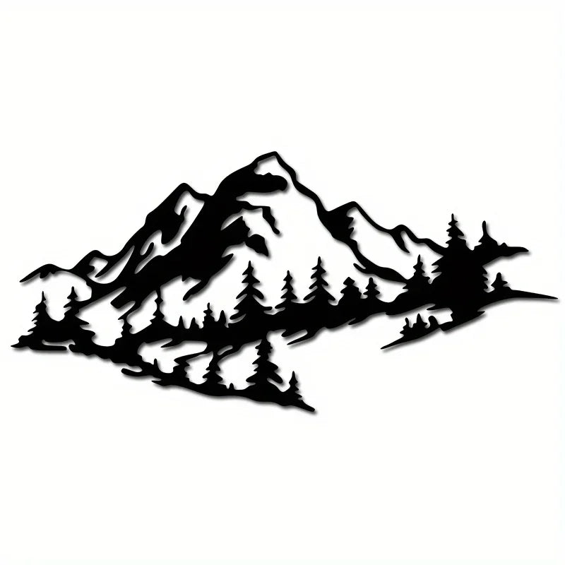 Mountain Landscape Black Metal Wall Art 3D Iron Craft Wall Mounted Art Installation For Living Room Dining Room Creative Nordic Home Decor