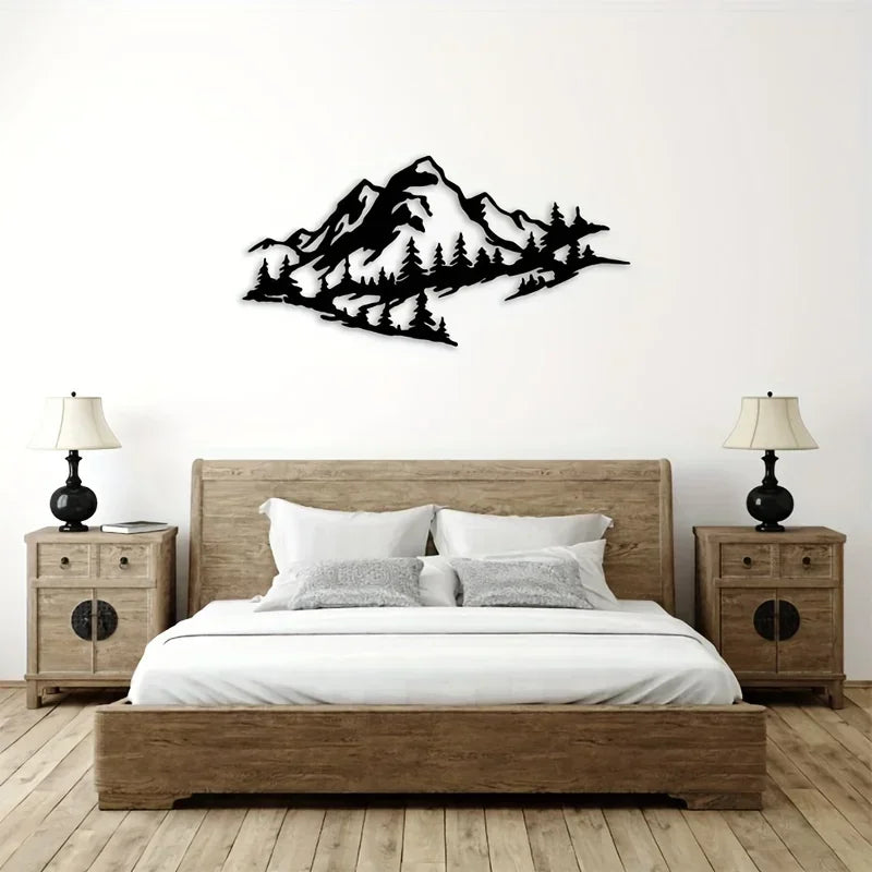 Mountain Landscape Black Metal Wall Art 3D Iron Craft Wall Mounted Art Installation For Living Room Dining Room Creative Nordic Home Decor