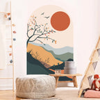 Mountain Sunrise Archway Wall Mural – Serene Landscape Wall Decal Self-Adhesive Art for Lounge & Living Spaces