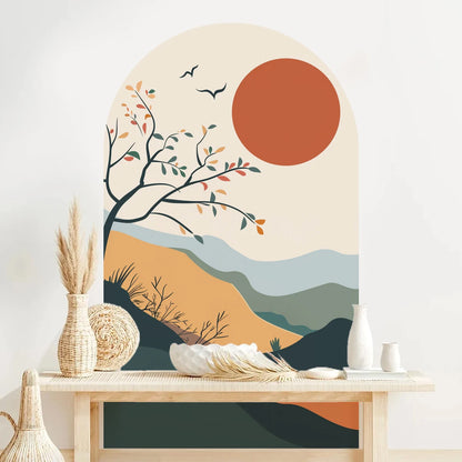 Mountain Sunrise Archway Wall Mural – Serene Landscape Wall Decal Self-Adhesive Art for Lounge & Living Spaces