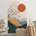 Mountain Sunrise Archway Wall Mural – Serene Landscape Wall Decal Self-Adhesive Art for Lounge & Living Spaces