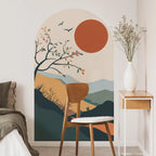 Mountain Sunrise Archway Wall Mural – Serene Landscape Wall Decal Self-Adhesive Art for Lounge & Living Spaces