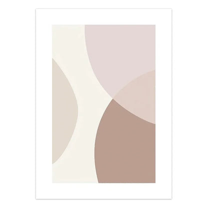 Abstract art print with curved shapes in soft colors on a white background