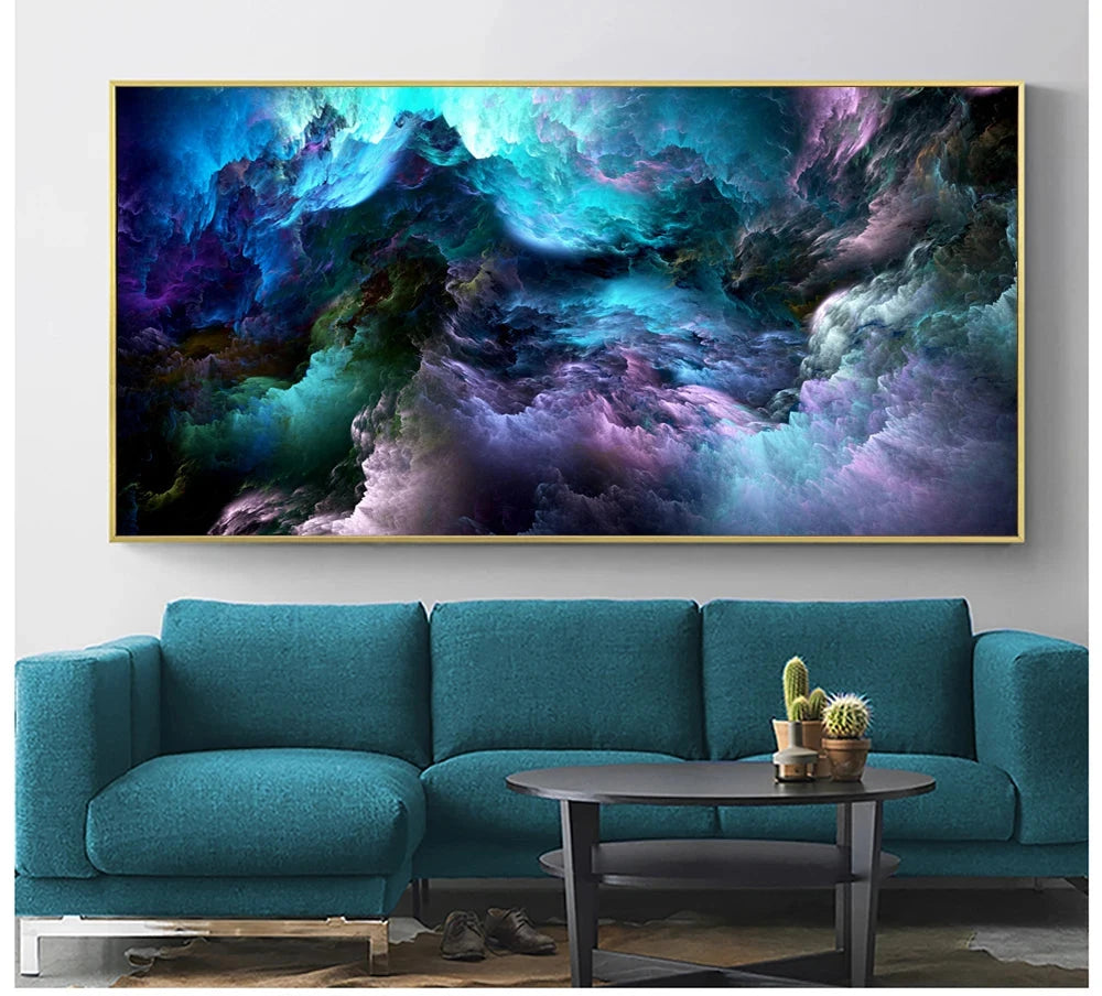 Mysterious Alien Cloud Wall Art Fine Art Canvas Print Vivid Blue Purple Abstract Picture For Living Bedroom Inspirational Home Decor