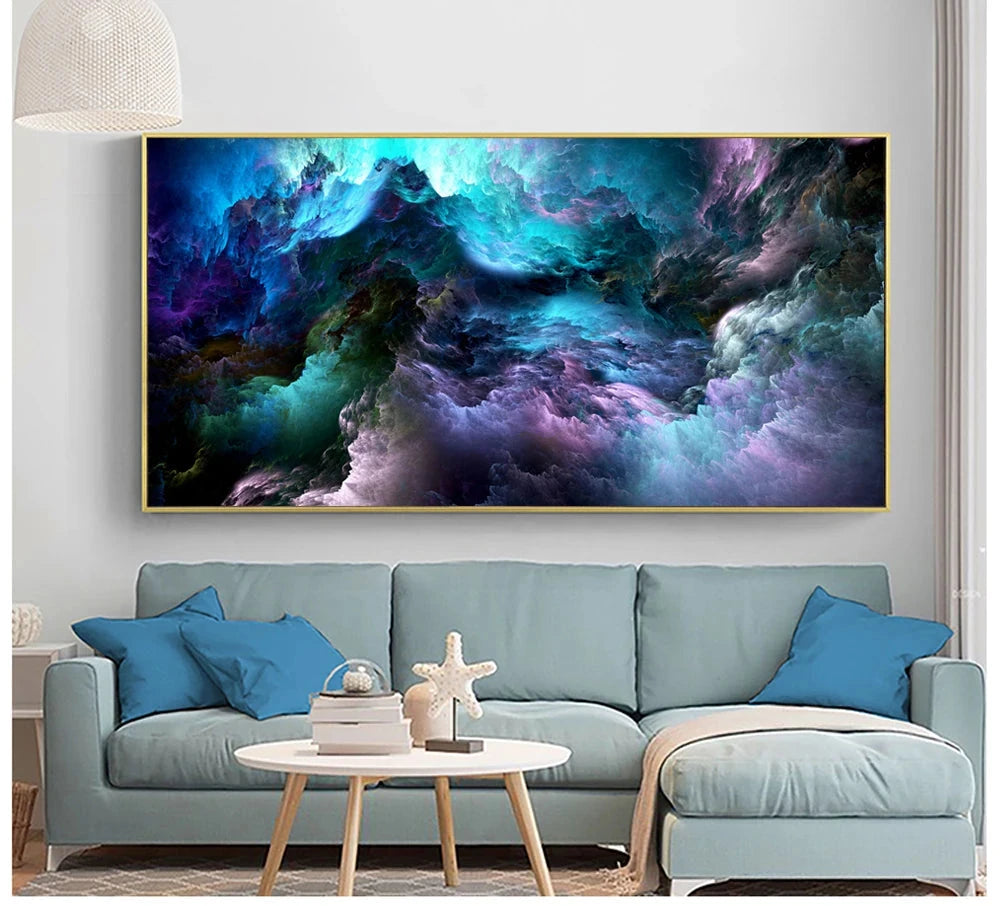 Mysterious Alien Cloud Wall Art Fine Art Canvas Print Vivid Blue Purple Abstract Picture For Living Bedroom Inspirational Home Decor
