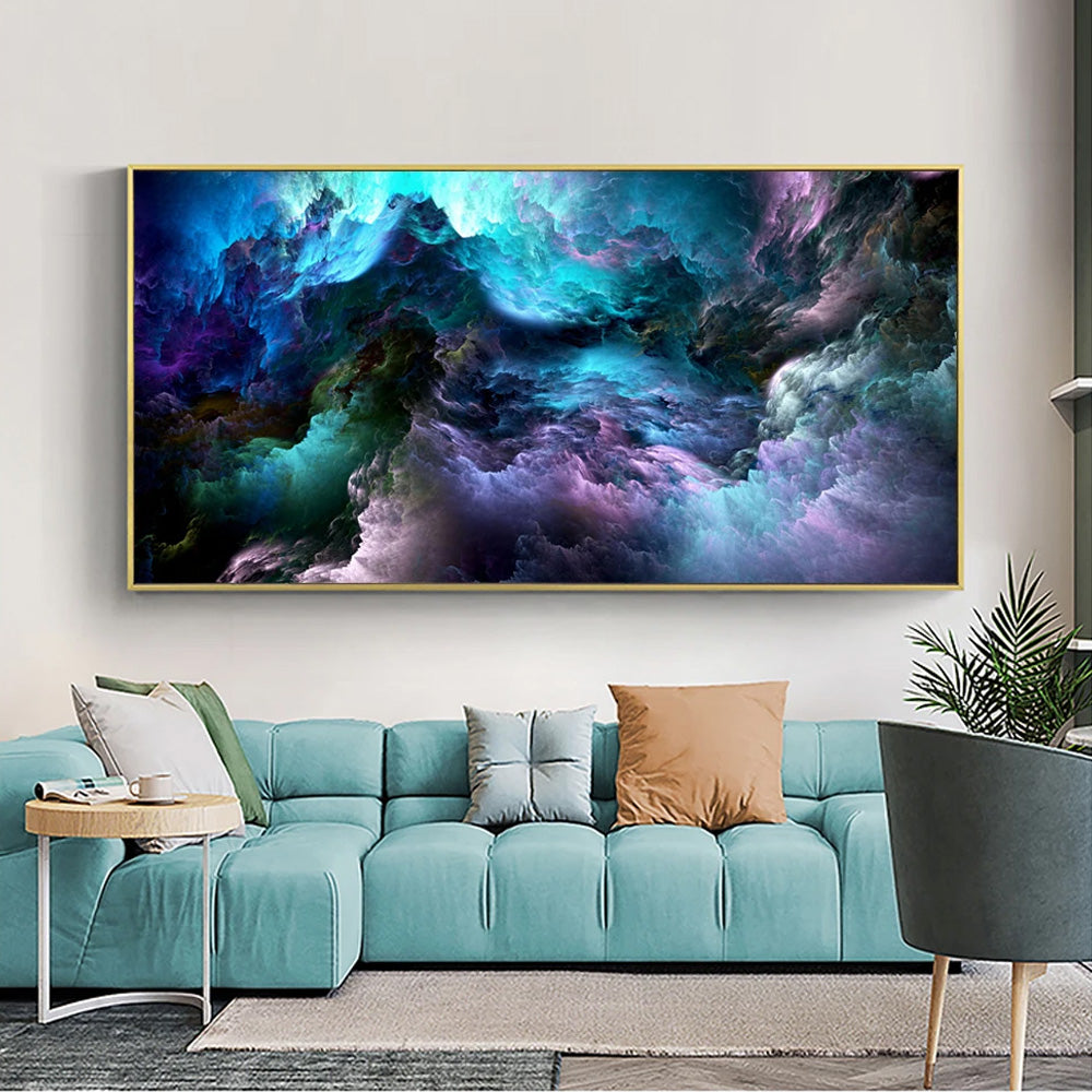 Mysterious Alien Cloud Wall Art Fine Art Canvas Print Vivid Blue Purple Abstract Picture For Living Bedroom Inspirational Home Decor