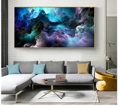 Mysterious Alien Cloud Wall Art Fine Art Canvas Print Vivid Blue Purple Abstract Picture For Living Bedroom Inspirational Home Decor